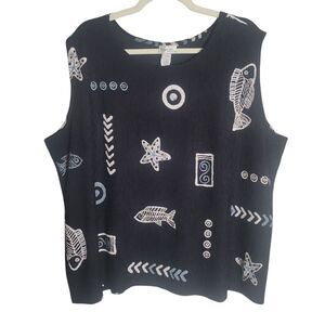 Hypnotic Vintage Sleeveless Blouse Women's 2X Black Nautical Coastal Artsy USA